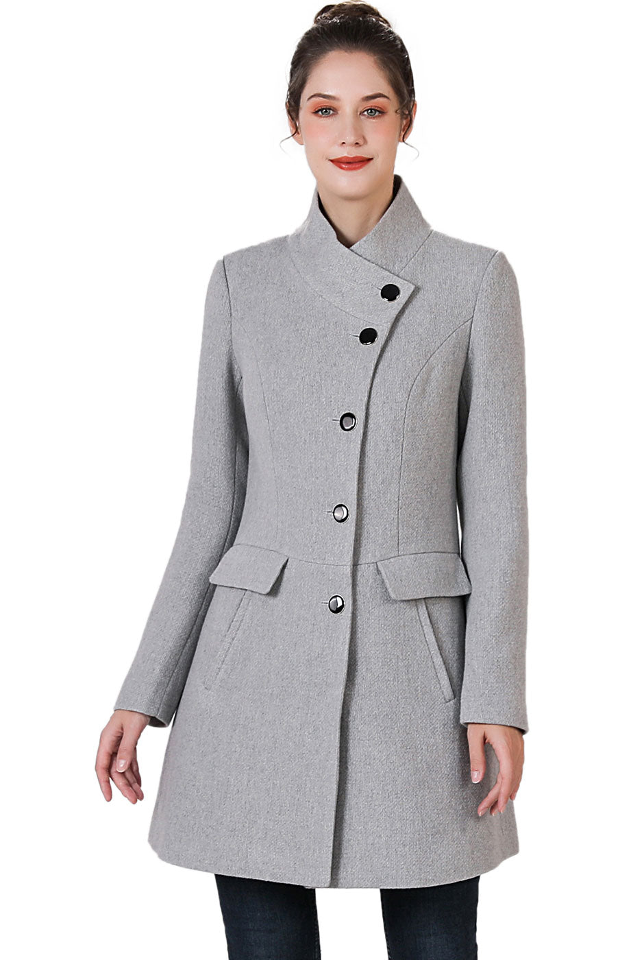BGSD Women Sue Wool Stand Collar Walker Coat – Luxury Lane