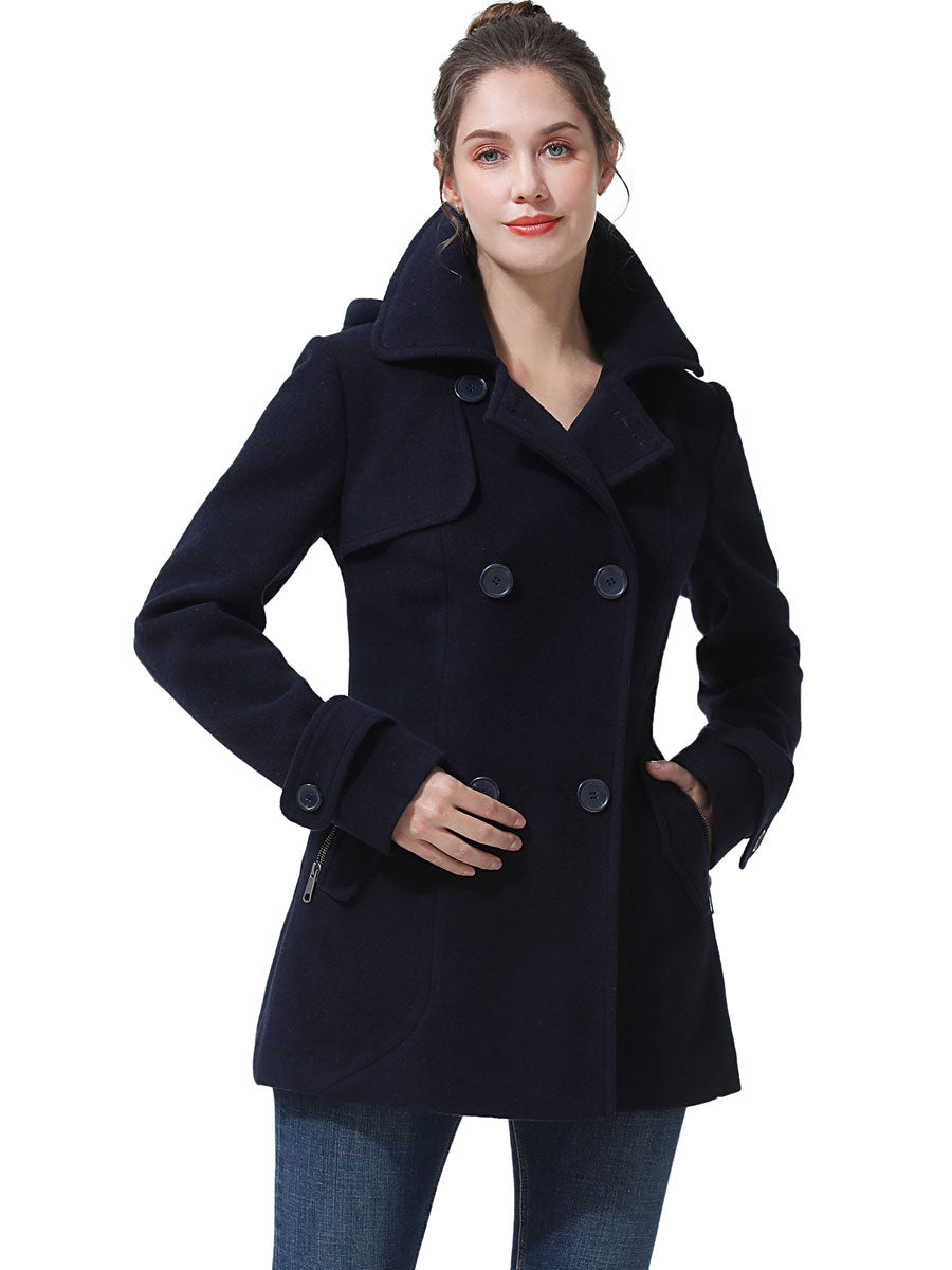 Two-toned fine wool double-breasted coat