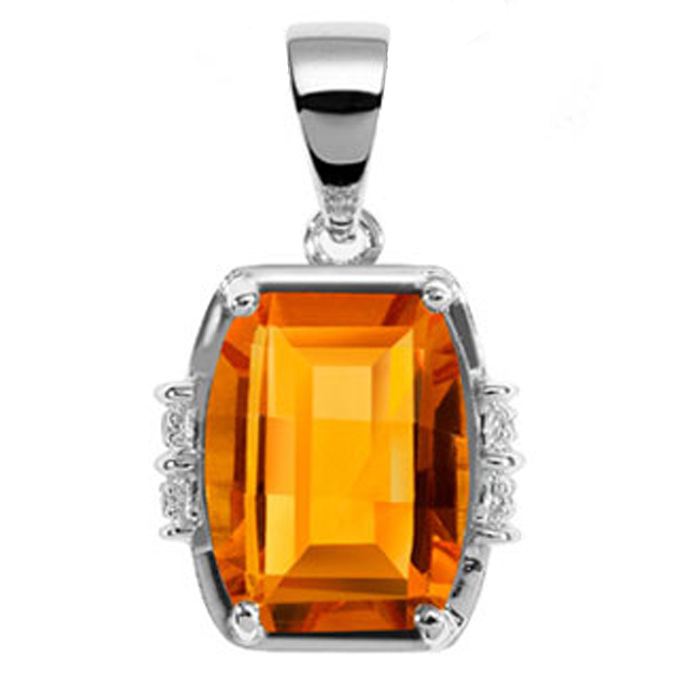 14k White Gold Barrel-Cut Citrine and Diamond Pendant