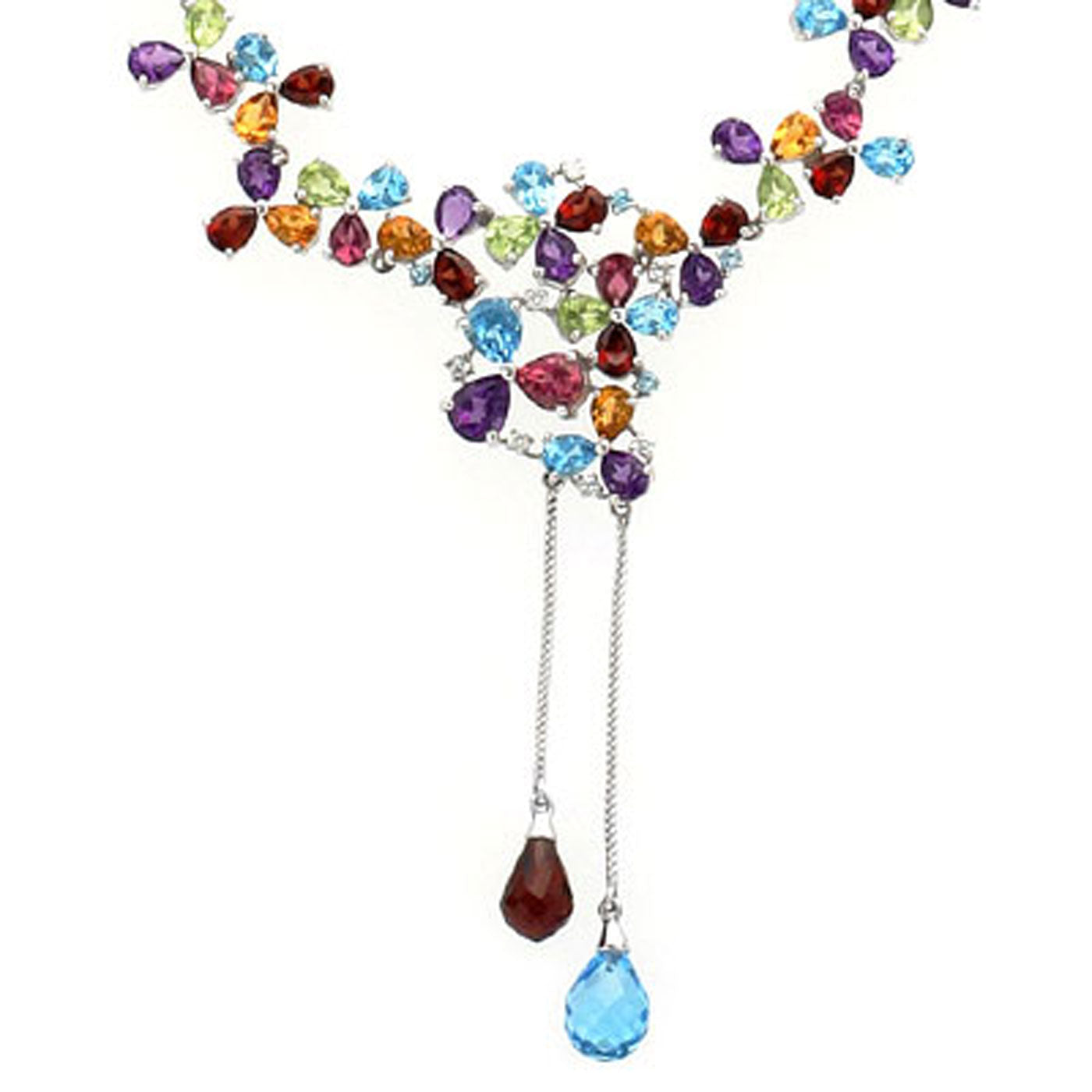 18k White Gold Multi-Colored Gemstone and Diamond Necklace