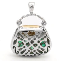 14k Yellow and White 2-Tone Gold Emerald and  Diamond Purse Pendant