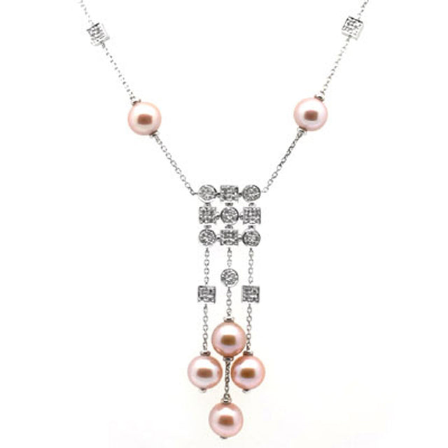 18k White Gold Cultured Pearl and Diamond Necklace