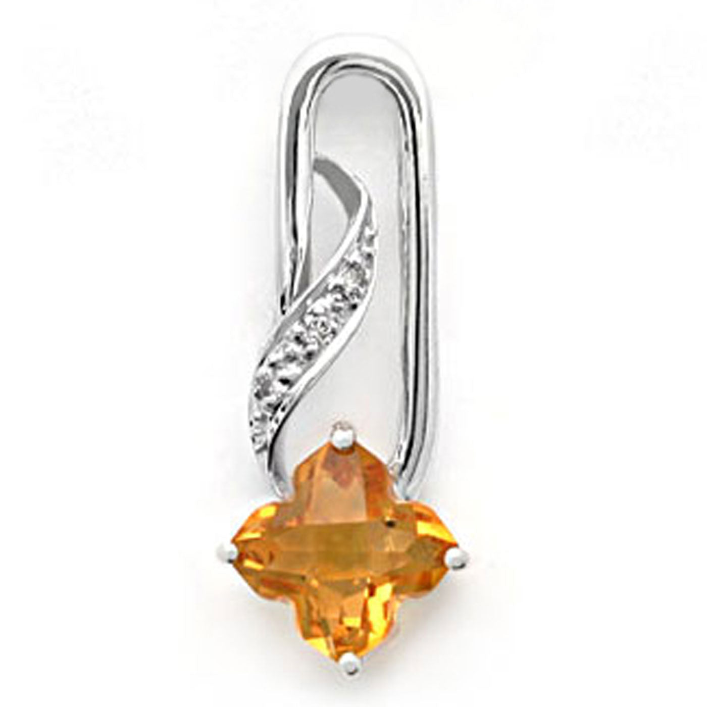 14k White Gold Clover Shape Citrine and Diamond Pendant