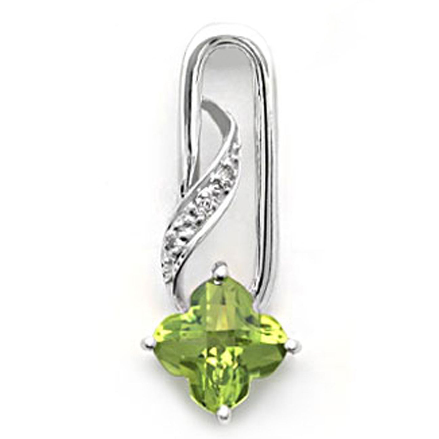 14k White Gold Clover Shape Peridot and Diamond Pendant