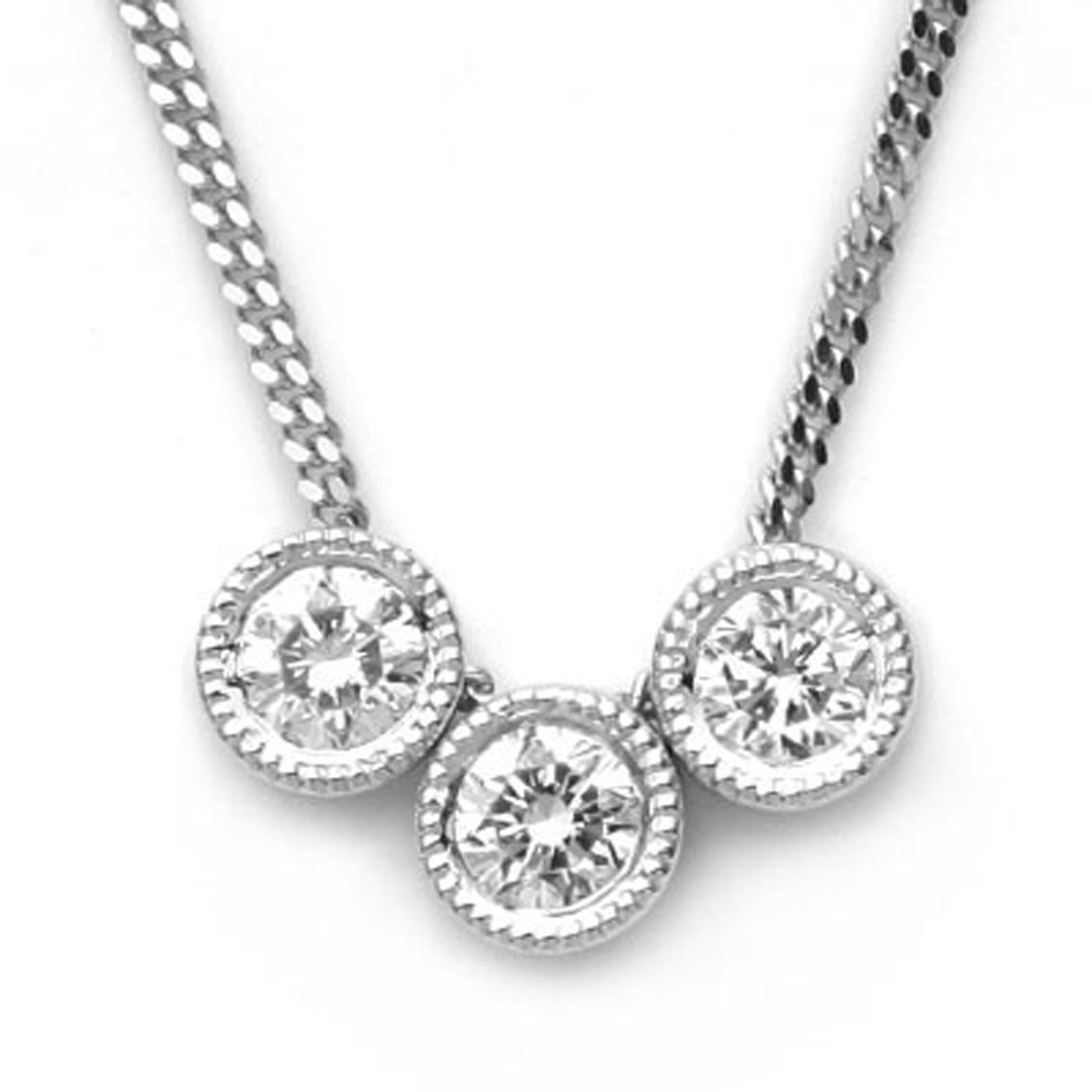 18k White Gold Three-Stone Diamond Necklace