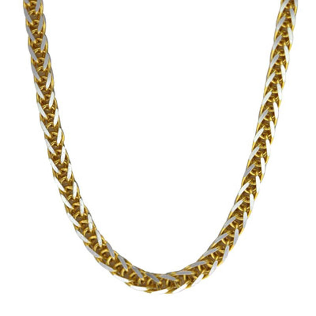 14k Yellow and White 2-Tone Gold Italian Wheat Chain 1.24mm wide 17.5 inch long