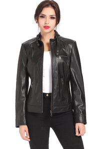 BGSD Women Julie Zip Front Lambskin Leather Jacket