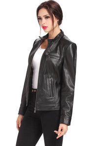 BGSD Women Julie Zip Front Lambskin Leather Jacket