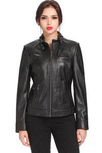 BGSD Women Julie Zip Front Lambskin Leather Jacket