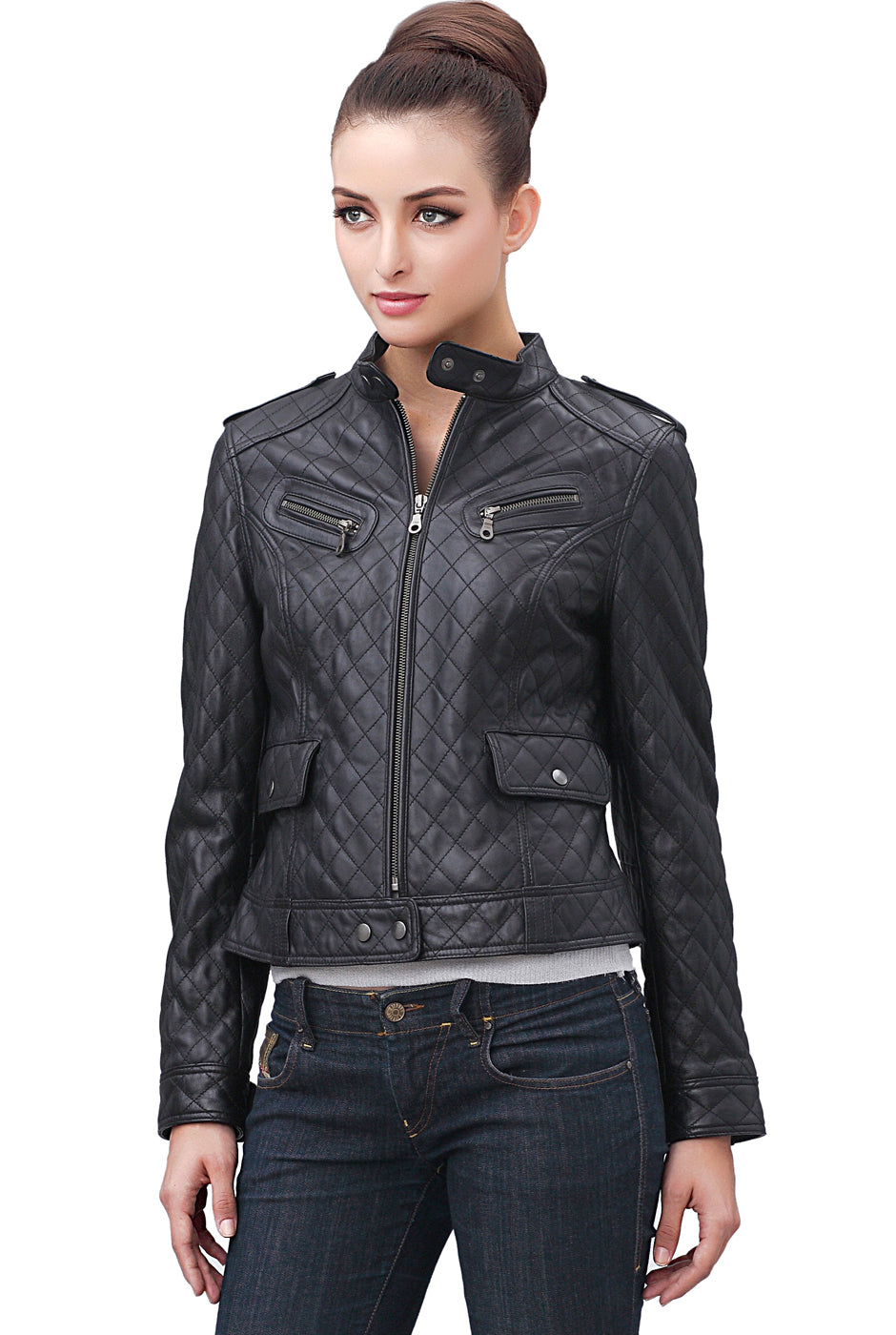 BGSD Women Hanna Quilted Lambskin Leather Jacket