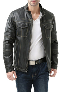 BGSD Monogram Collection Men Cowhide Leather Motorcycle Jacket