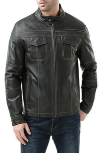 BGSD Monogram Collection Men Cowhide Leather Motorcycle Jacket