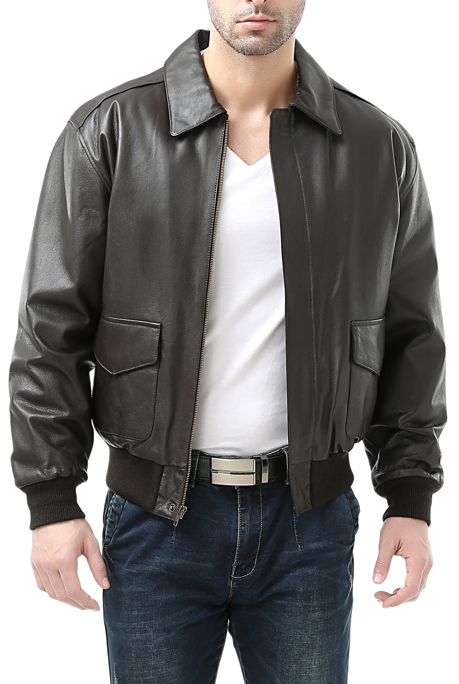 Landing Leathers Men Monogram Collection Air Force A-2 Leather Flight Bomber  Jacket Dark Brown Medium at  Men's Clothing store