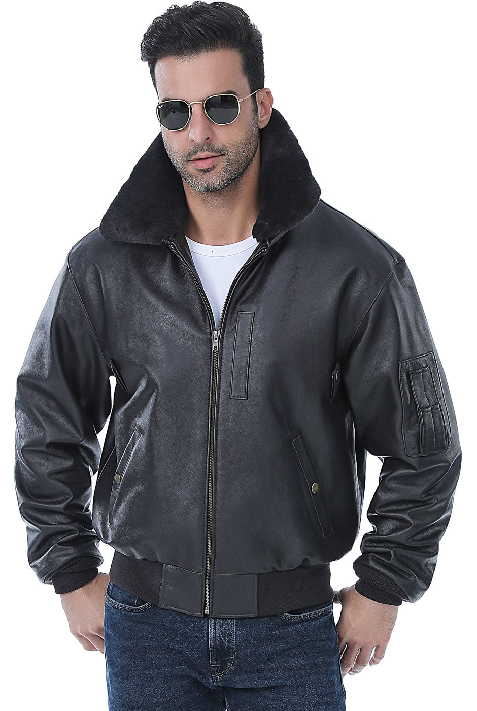 Landing Leathers Men Air Force B-15 Leather Flight Bomber Jacket