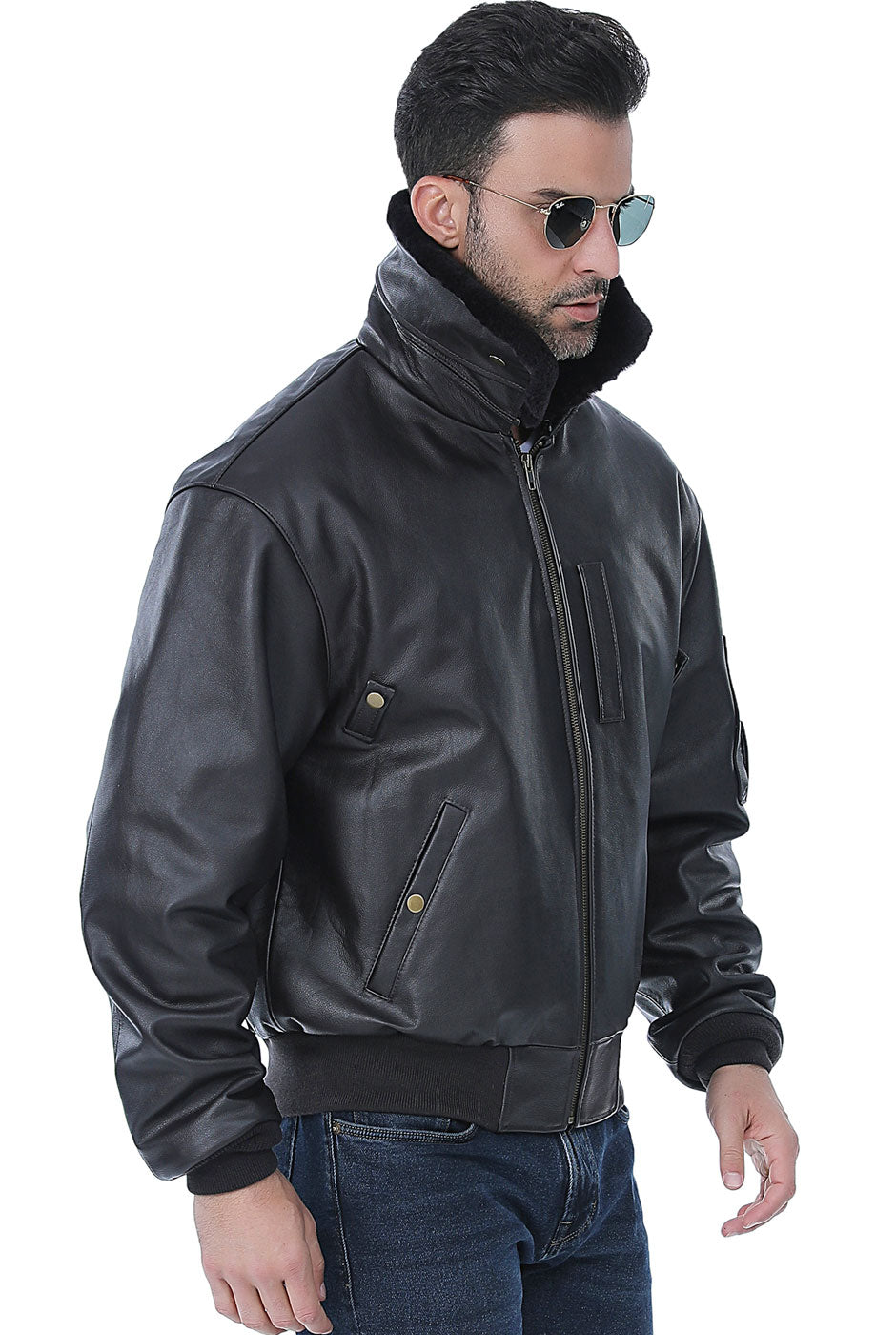 買い取り Mens Medium Leather Jacket Flight Bomber Coat Black Lined