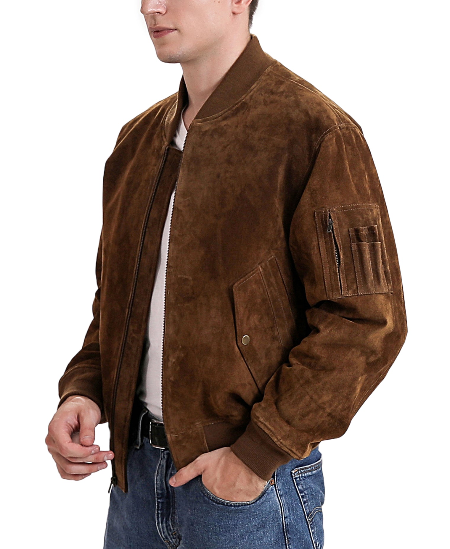 Landing Leathers Men MA-1 Suede Leather Flight Bomber Jacket