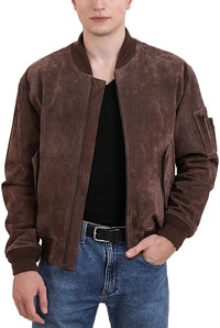 Landing Leathers Men MA-1 Suede Leather Flight Bomber Jacket