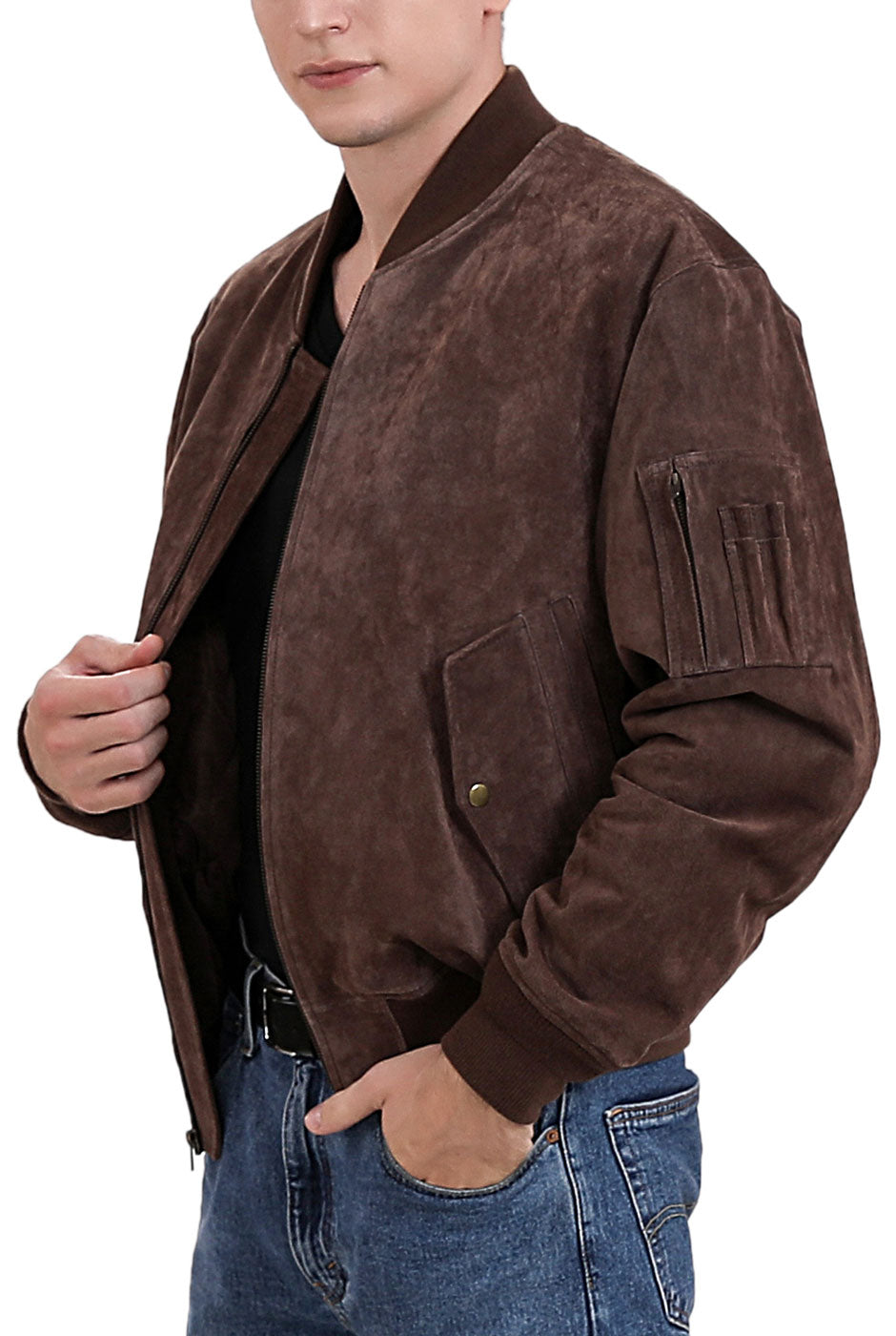 Landing Leathers Men MA-1 Suede Leather Flight Bomber Jacket