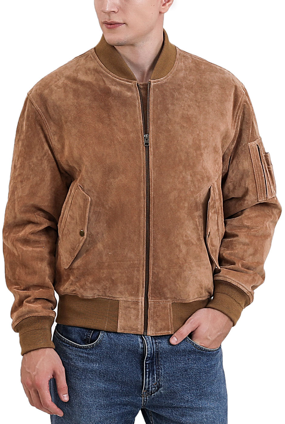 Landing Leathers Men MA-1 Suede Leather Flight Bomber Jacket