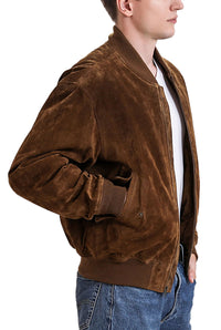 Landing Leathers Men MA-1 Suede Leather Flight Bomber Jacket