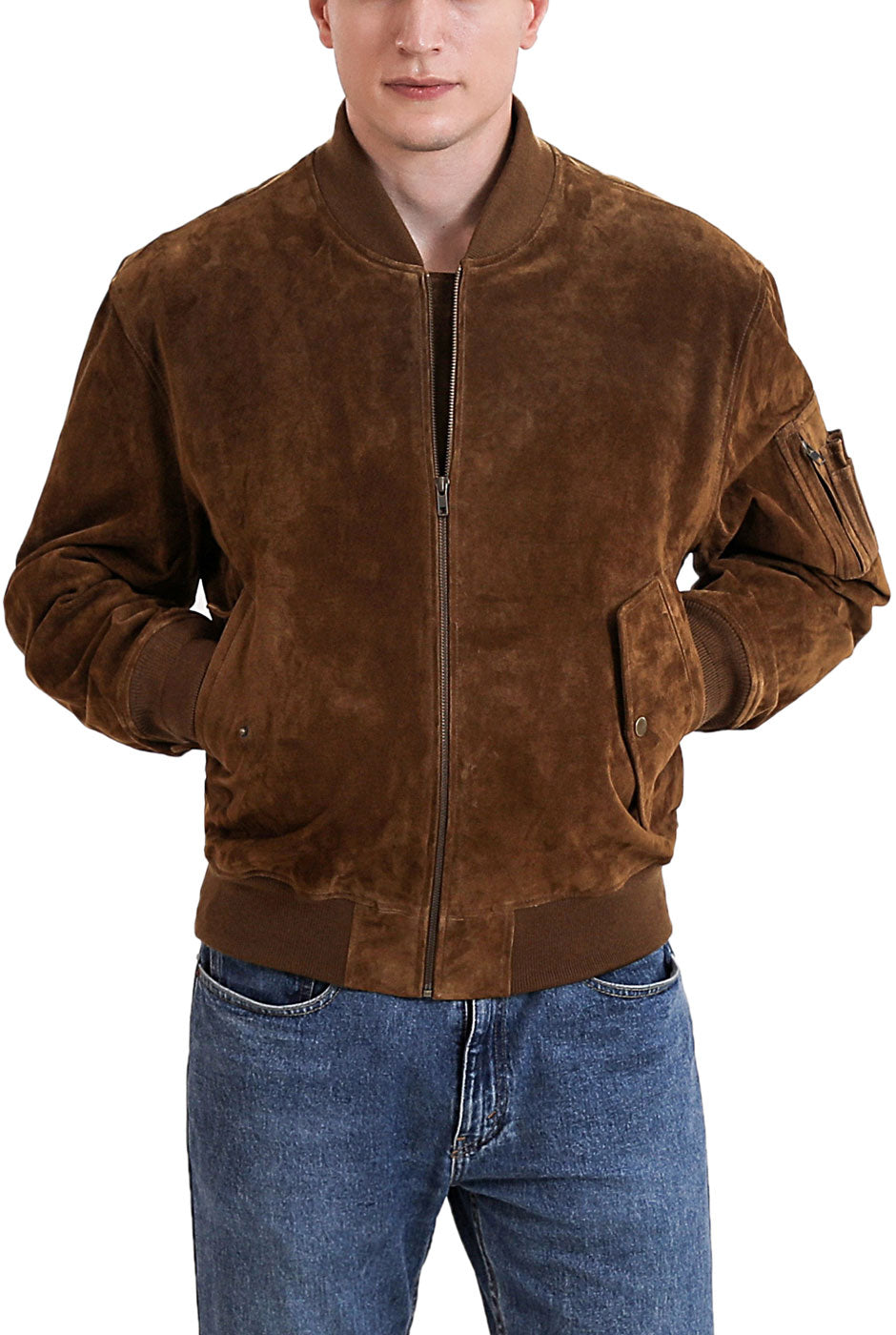 Landing Leathers Men MA-1 Suede Leather Flight Bomber Jacket