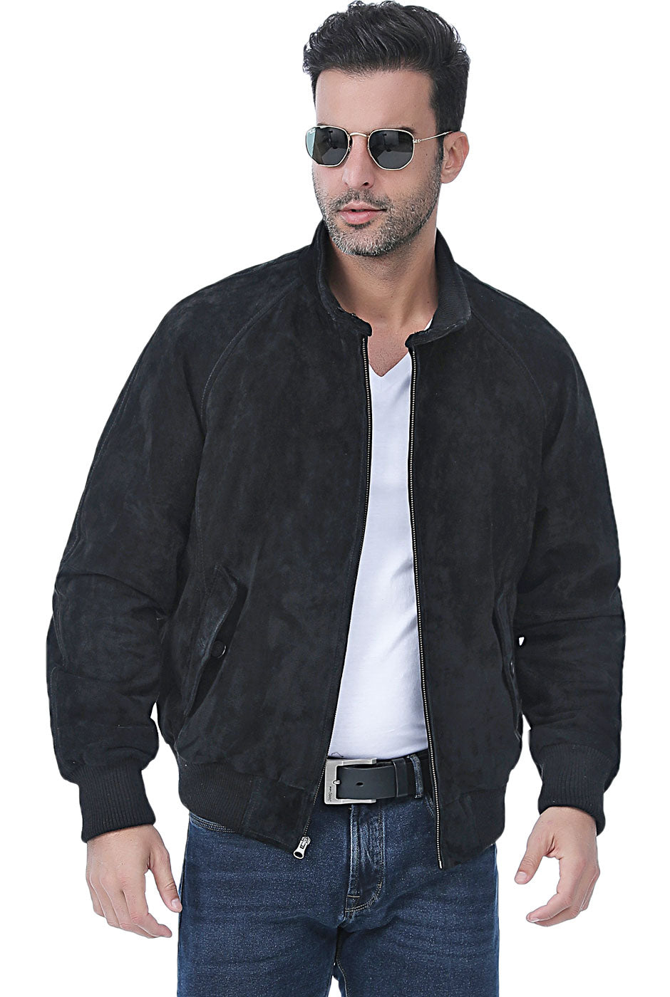 Landing Leathers Men WWII Suede Leather Bomber Jacket