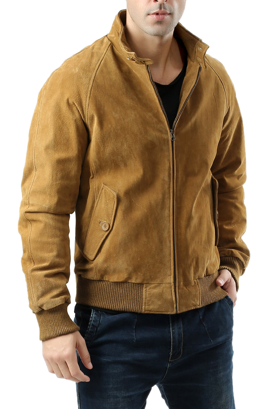 Landing Leathers Men WWII Suede Leather Bomber Jacket