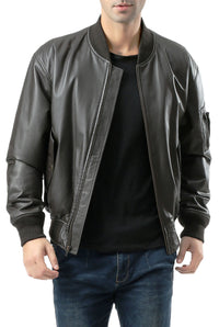 Landing Leathers Men MA-1 Leather Flight Bomber Jacket