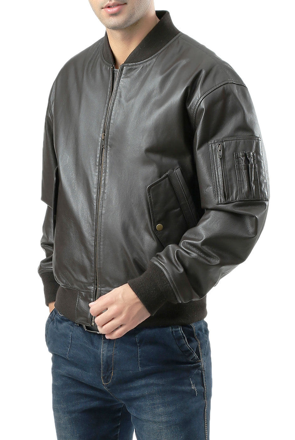 Landing Leathers Men MA-1 Leather Flight Bomber Jacket