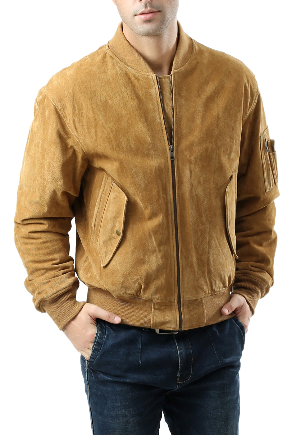 Landing Leathers Men MA-1 Suede Leather Flight Bomber Jacket