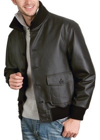 Landing Leathers Men Navy A-1 Leather Flight Bomber Jacket