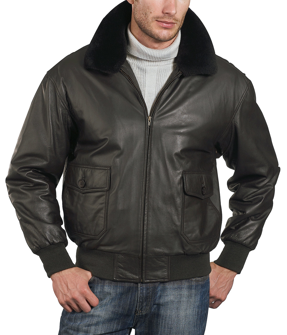 Landing Leathers Navy Men G-1 Goatskin Leather Flight Bomber Jacket