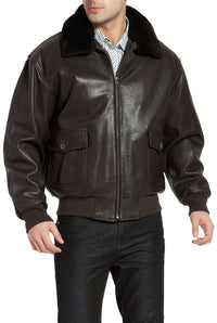 Landing Leathers Navy Men G-1 Goatskin Leather Flight Bomber Jacket