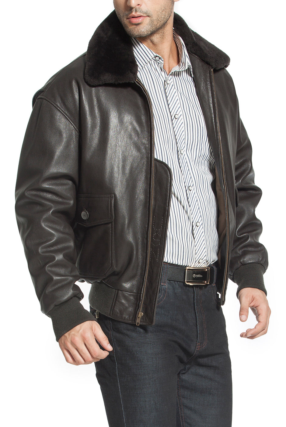 Landing Leathers Navy Men G-1 Goatskin Leather Flight Bomber Jacket