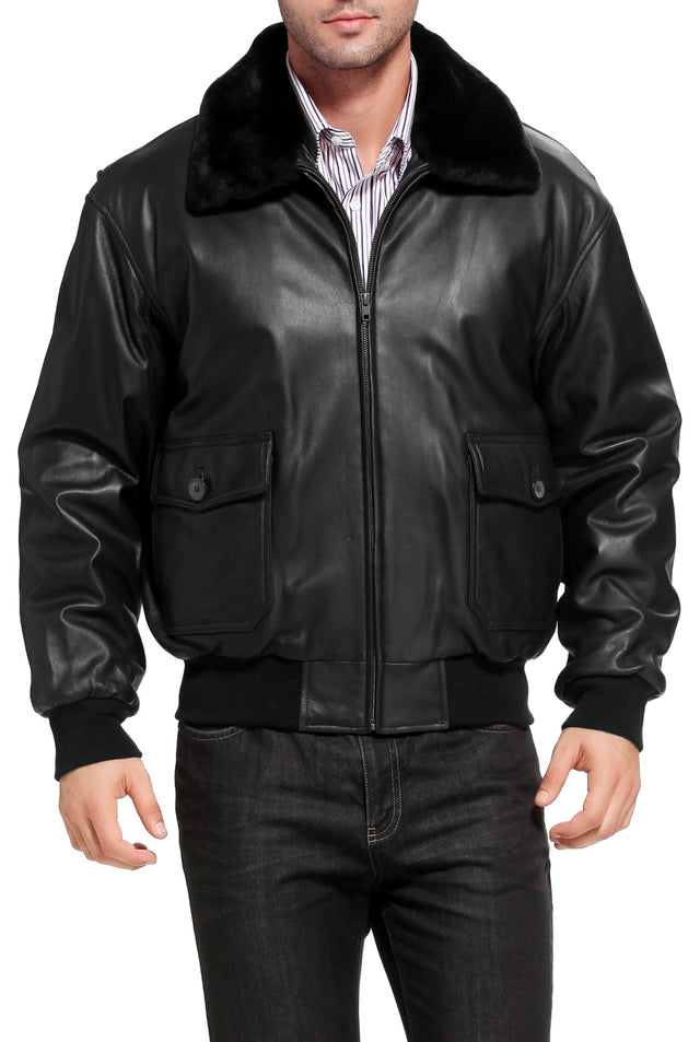 Landing Leathers Navy Men G-1 Goatskin Leather Flight Bomber Jacket