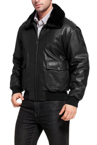 Landing Leathers Navy Men G-1 Goatskin Leather Flight Bomber Jacket