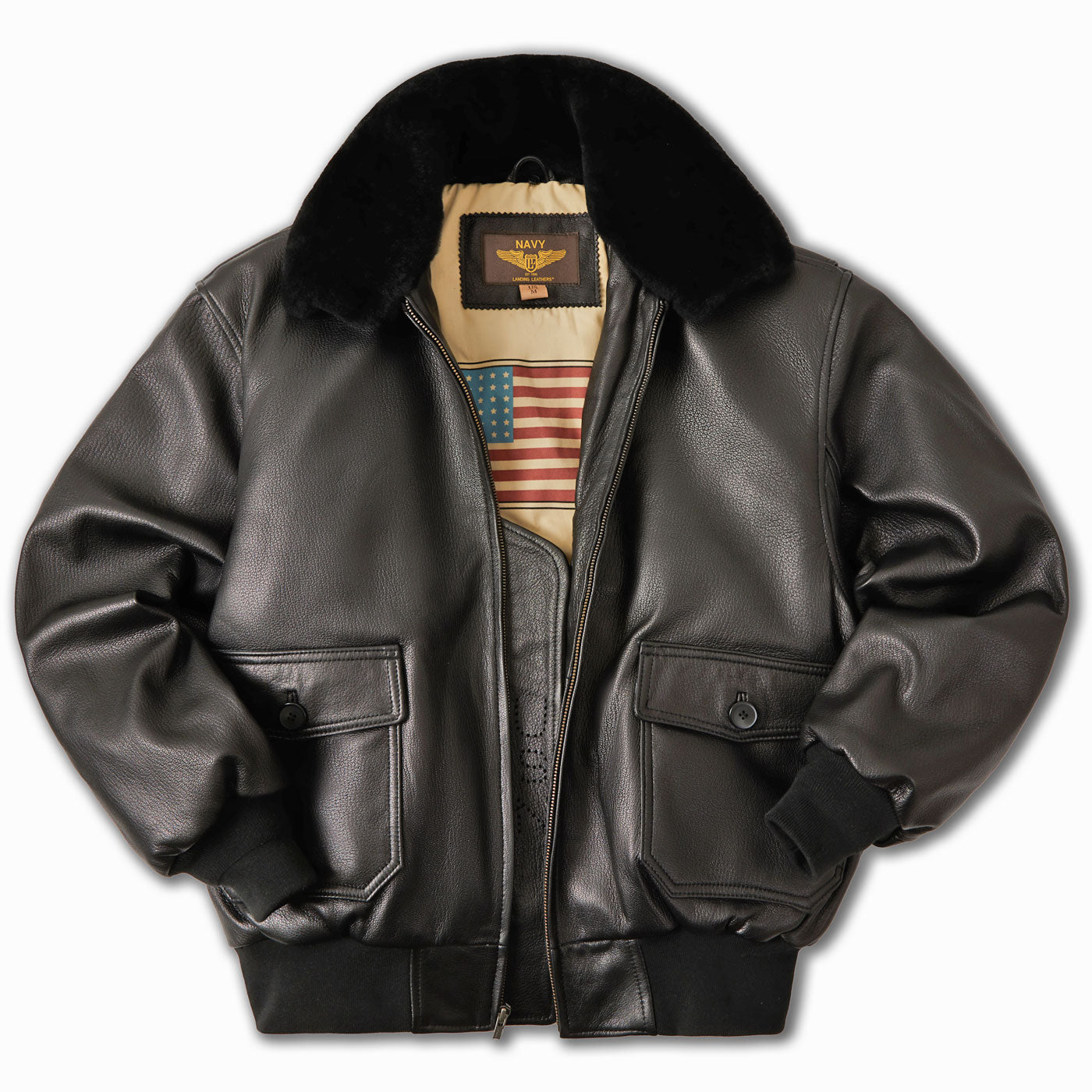 Landing Leathers Navy Men G-1 Goatskin Leather Flight Bomber Jacket