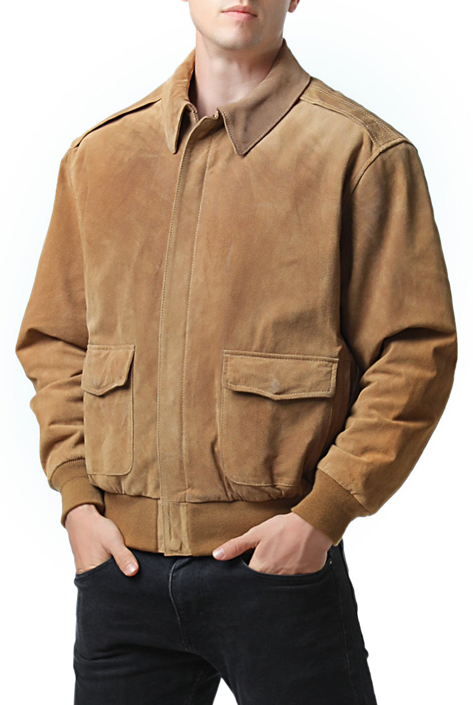 Landing Leathers Men Air Force A-2 Suede Leather Flight Bomber Jacket