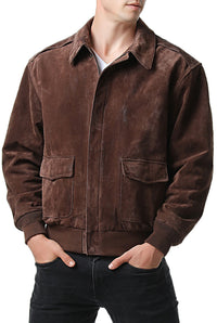 Landing Leathers Men Air Force A-2 Suede Leather Flight Bomber Jacket