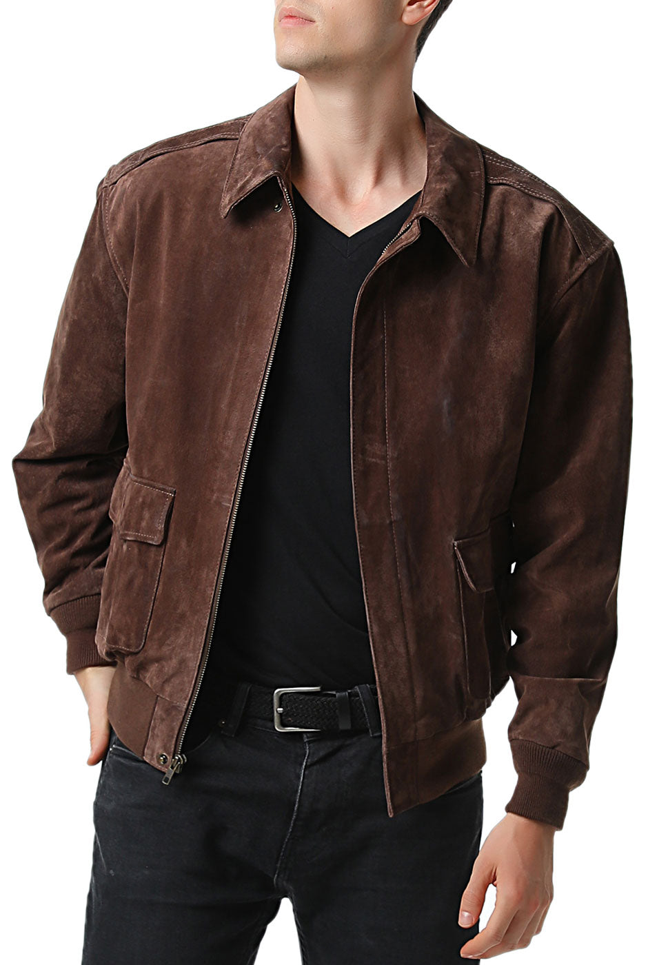 Landing Leathers Men Air Force A-2 Suede Leather Flight Bomber Jacket