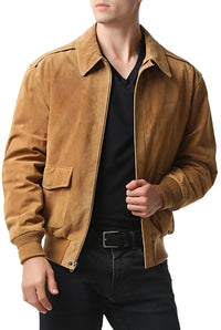 Landing Leathers Men Air Force A-2 Suede Leather Flight Bomber Jacket