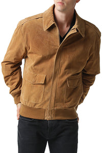 Landing Leathers Men Air Force A-2 Suede Leather Flight Bomber Jacket