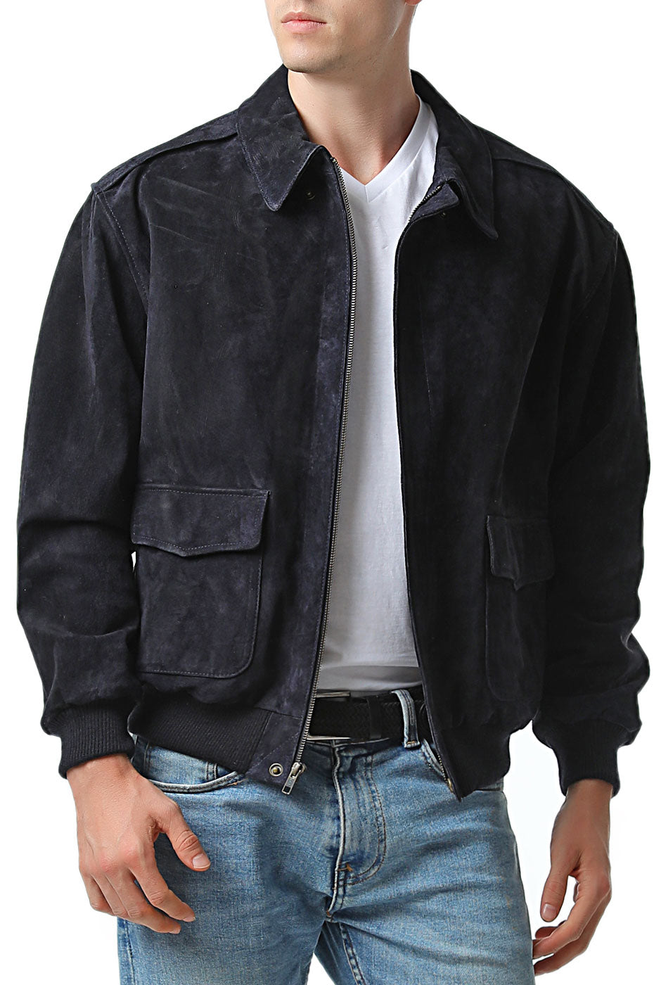 Landing Leathers Men Air Force A-2 Suede Leather Flight Bomber Jacket