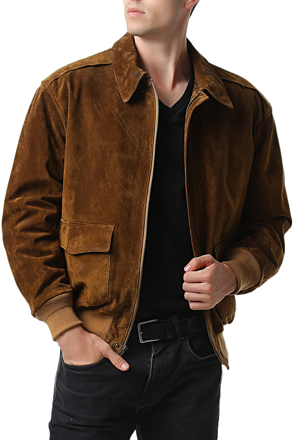 Landing Leathers Men Air Force A-2 Suede Leather Flight Bomber Jacket