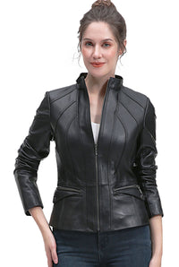 BGSD Women Kayla Lambskin Leather Scuba Jacket