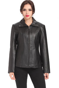 BGSD Women Tina Lambskin Leather Scuba Jacket