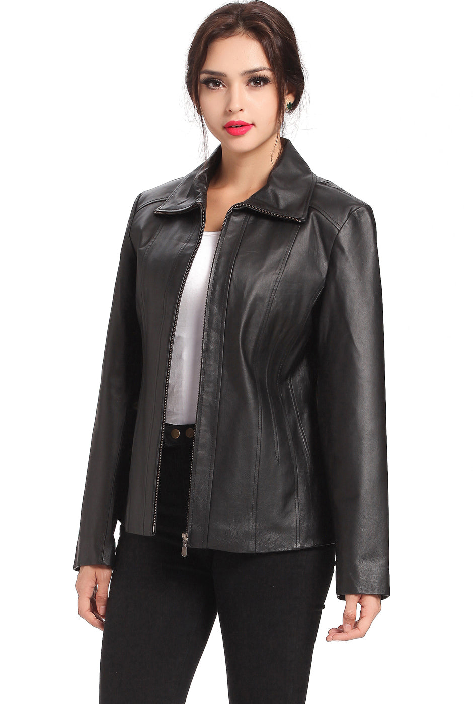 BGSD Women Tina Lambskin Leather Scuba Jacket