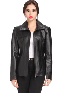 BGSD Women Kim Lambskin Leather Scuba Jacket