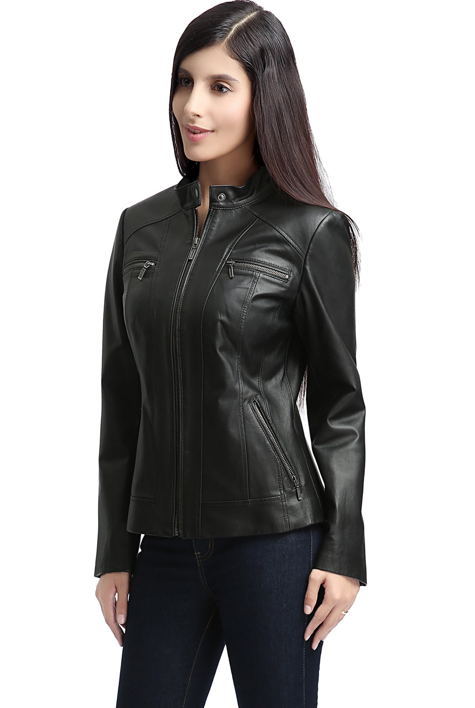 BGSD Women Mila Zip Front Lambskin Leather Jacket