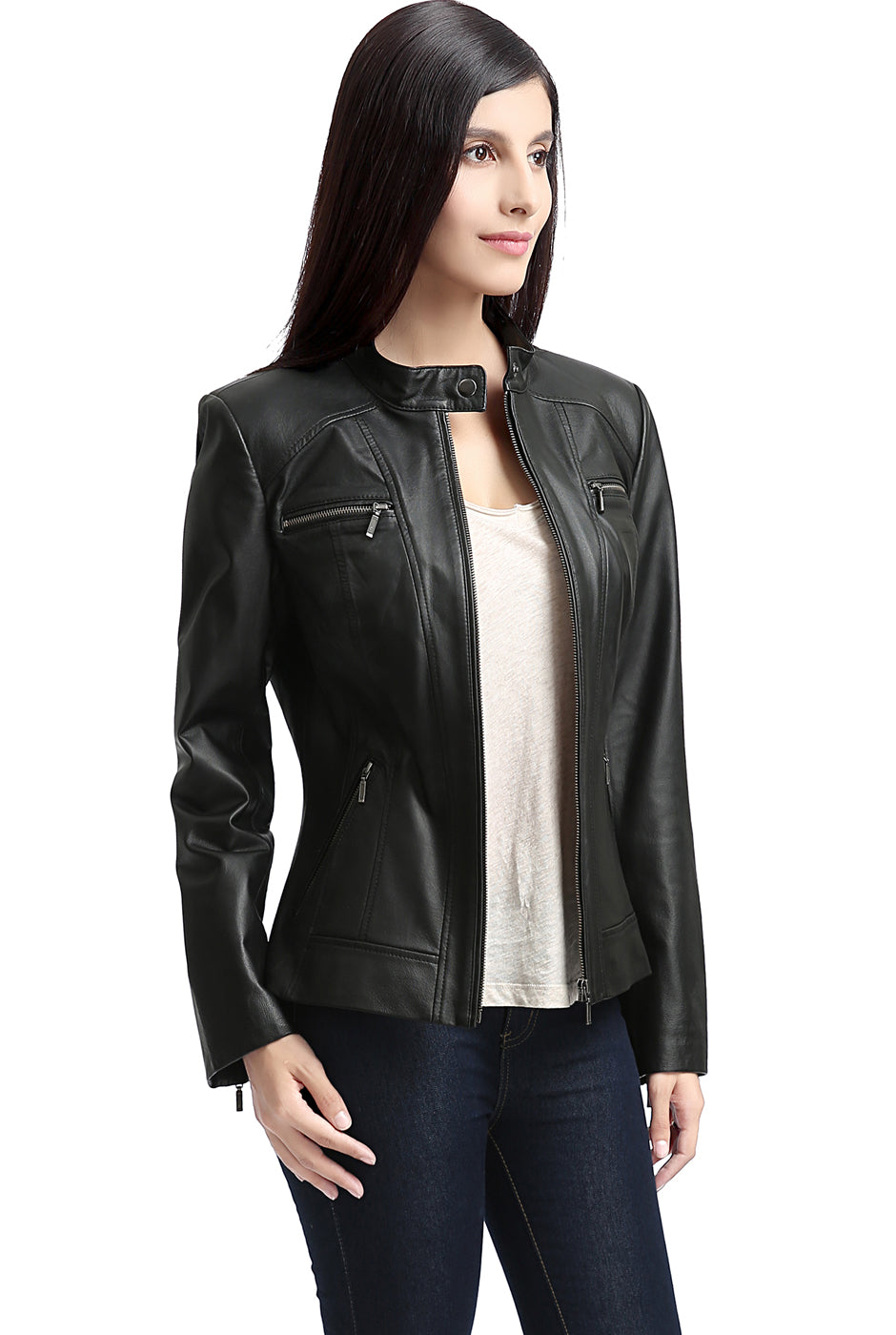 BGSD Women Mila Zip Front Lambskin Leather Jacket